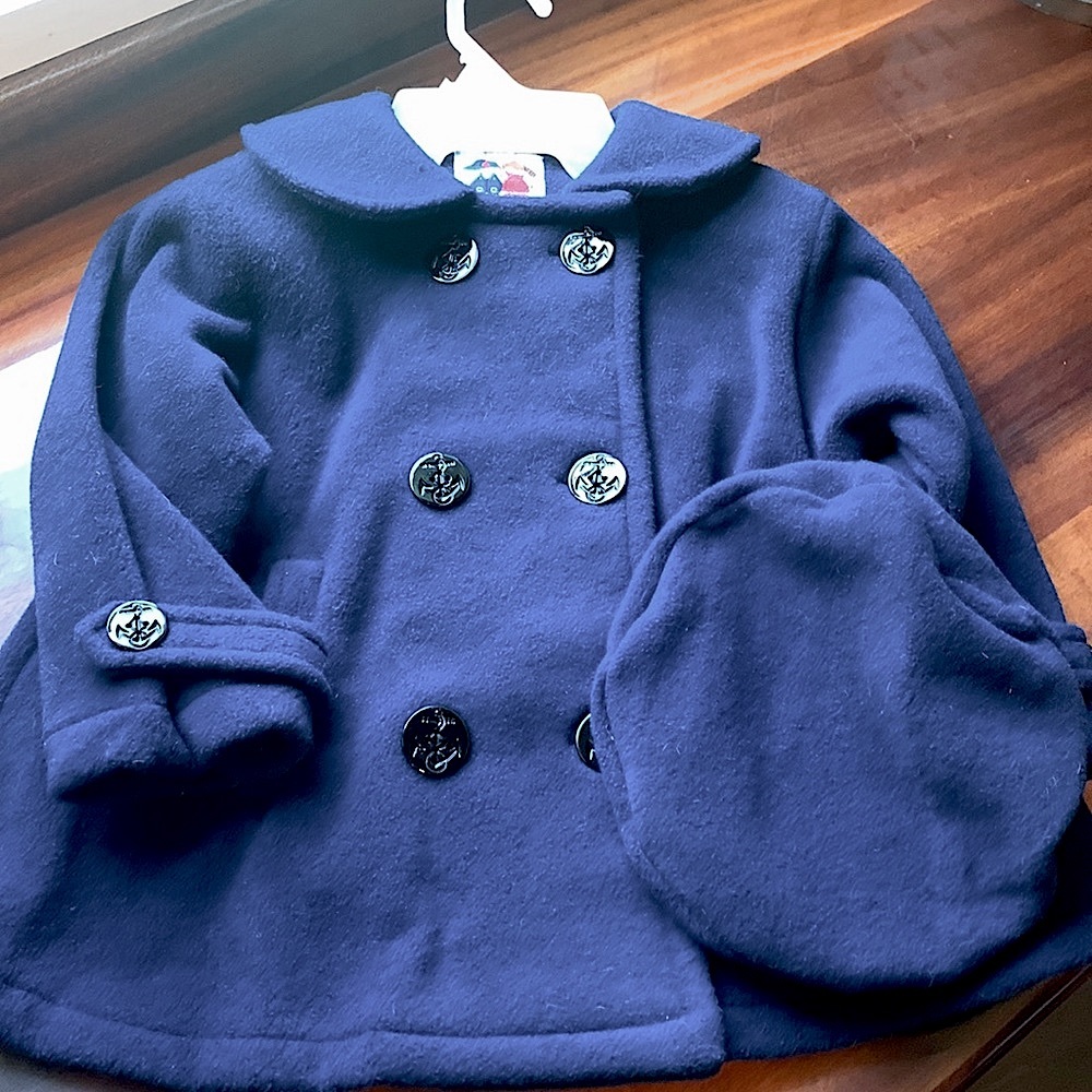Navy Blue Little Girls Fleece Coat NWOT With Matching Beanie Hat